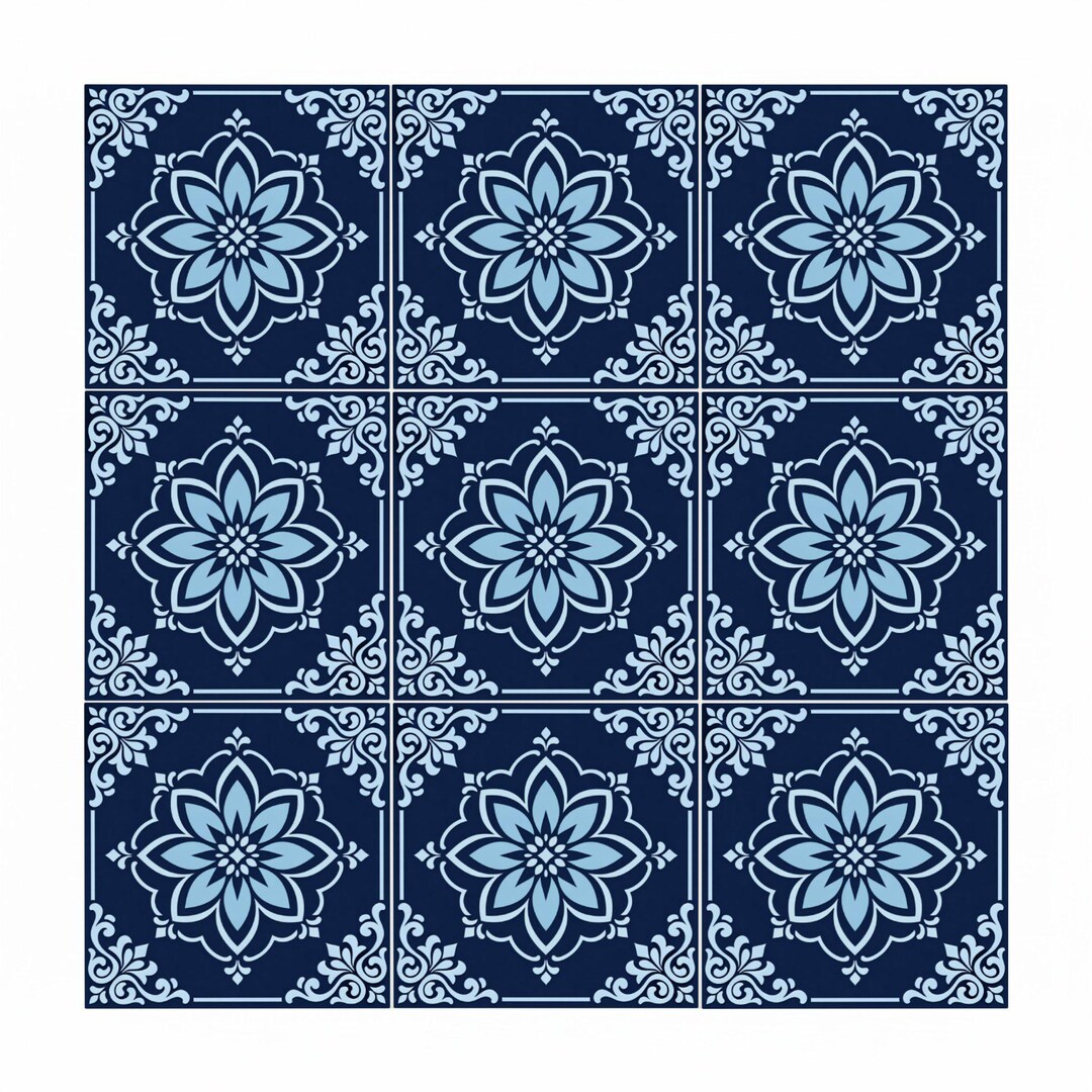 Copenhagen Ceramic Tile – Nordic Blue Floral Medallion Design - Etsy