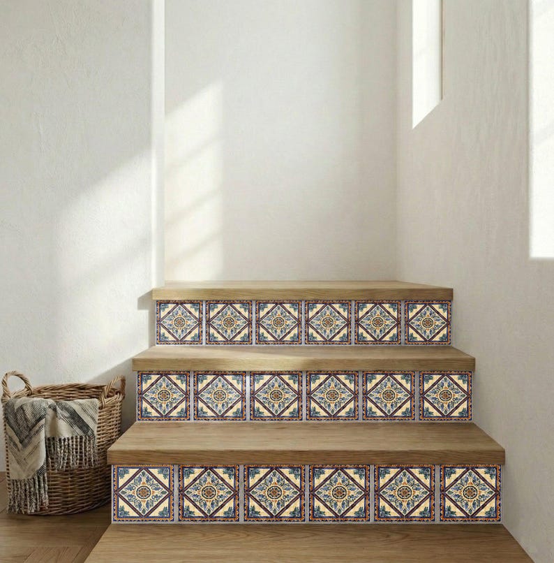 Cádiz Blue & Gold Ceramic Tile – Andalusian Coastal Botanical Pattern image 10