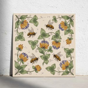 Bee and Clover keramiska plattor - Vintage botanisk accentplatta