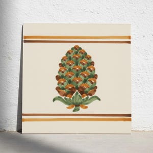 Pinecone Botanical Ceramic Tile Rustic Green Ochre Accent Tile for Kitchen Backsplash