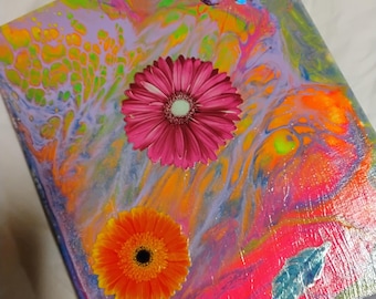 Whimsical Floral Painting with Scrapbooking Elements – Vibrant Mixed Media Art