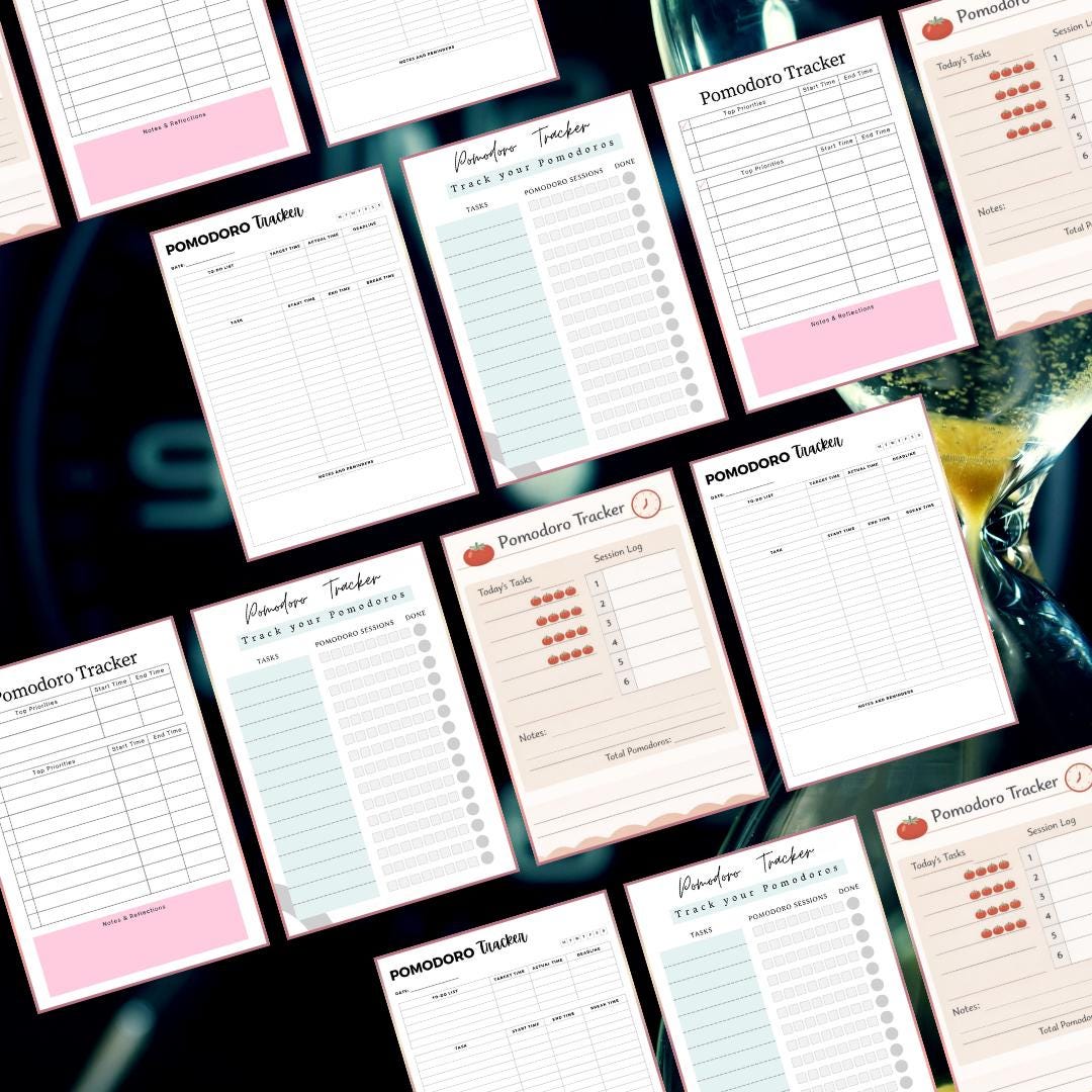 Pomodoro Tracker Printable PDF PNG | Productivity Timer Tracker | Focus ...