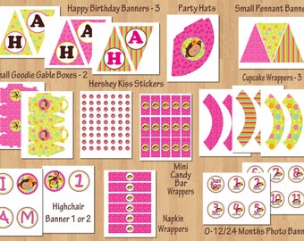 Monkey Party Kit Monkey Party Package Girl Diy Monkey Birthday Etsy