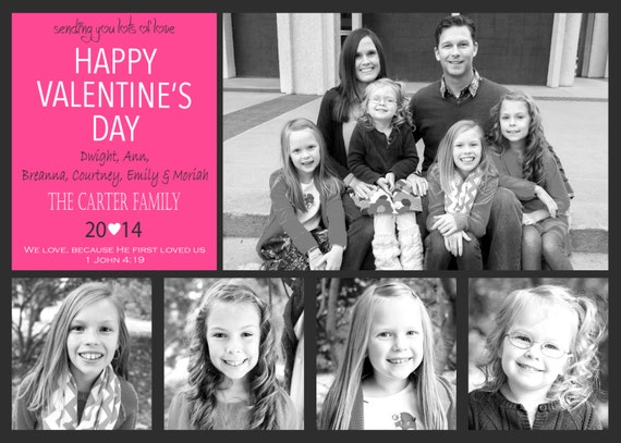 Valentine's Photo Cards, Valentine's Day Card, Valentine Card, Heart Card, Valentine Family Card, Valentine's Kids Card, Valentine's 4 photo Il_570xn