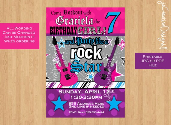 rocker invitation rockstar birthday rockstar invitation rock star invitation rock star birthday rock star party rockstar party girl photo Il_570xn