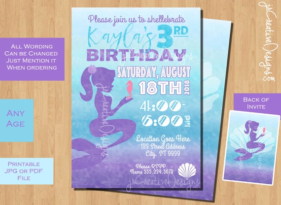 Mermaid Invitation Mermaid Invitation with Photo Mermaid Party Mermaid Birthday Invitation Printable Mermaid Party Invitation Girl 3rd 4th Il_570xn