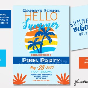 Letzter Schultag Party Einladung Start des Sommer Schwimmen Party Schule Pool Party Ende der Schule Basch Ende des Schuljahres Party Einladung