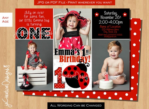 Ladybug Birthday invitation lady bug birthday party ladybug party ladybug invite ladybug invitation lady bug party photo first birthday 1st Il_570xn