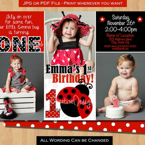 Ladybug Birthday invitation lady bug birthday party ladybug party ladybug invite ladybug invitation lady bug party photo first birthday 1st