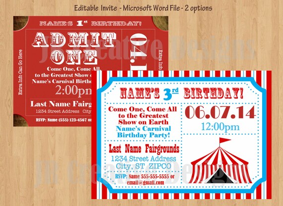 Circus invitation Ticket invitation Carnival invitation Circus Birthday Party Package Circus Tent Boy Girl Carnival invite circus invite Il_570xn