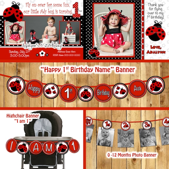 ladybug birthday decorations package Ladybug party lady bug party lady bug birthday Ladybug invitation ladybug party kit ladybug banner girl Il_570xn
