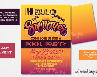 Summer Party Invitation Template Download Summer Party invitation for kids for adults summer party digital invitation Summer Party Invite