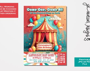 Carnaval uitnodigen, circusuitnodiging, uitnodiging kinderverjaardagsfeestje, bewerkbare verjaardagsuitnodiging, instant download, afdrukbare uitnodiging
