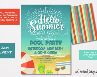 End of school year party Invitation Last day of school Party invitation start of summer swimming party School pool party End of School Bash