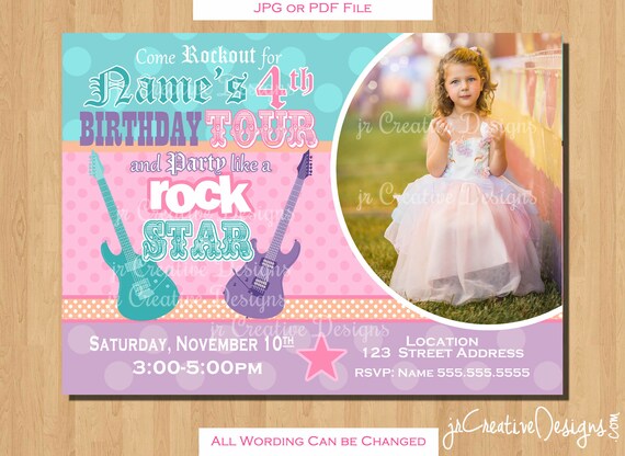 Girl rock star invitation rockstar invitation rockstar birthday rocker invitation rock star birthday rockstar party picture photo Pastel Il_570xn