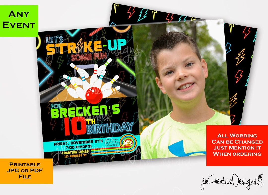 Bowling Birthday Party Invitation Bowling Invitation Bowling Invite Boy