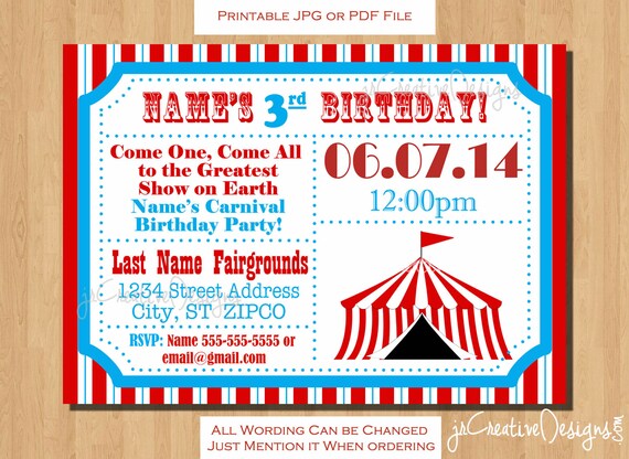 Circus themed party Circus Birthday invitation Ticket invitation Circus Invitation Carnival Invitation Carnival Birthday Party Invitation Il_570xn