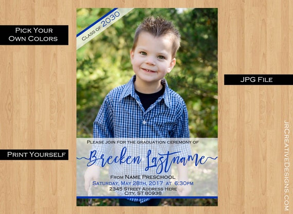 Kindergarten Graduation Invitation Preschool Graduation invitation child School Graduation invitation elementary grade photo invitation boy Il_570xn