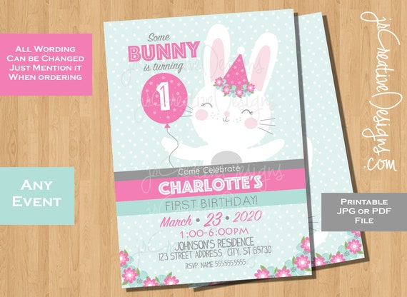 Bunny invitations first birthday bunny 1st birthday invitation some bunny turning one bunny birthday invitation Girl first birthday invite Il_570xn