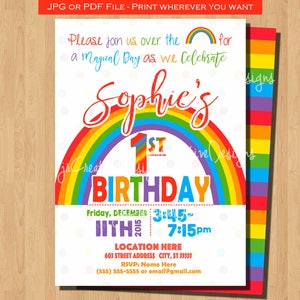 Rainbow Girl first birthday invitation Rainbow Birthday invite Rainbow invitation 1st birthday girl Rainbow Birthday Invitation girl party