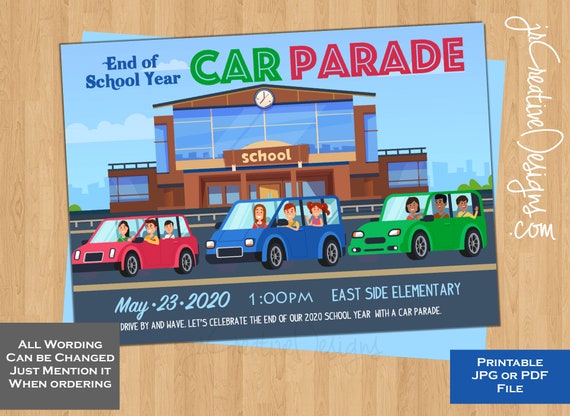 Drive By Parade School Graduation Party Car Parade Last Day of school Car Parade End of school Party Invitation Last day of school Wave kids Il_570xn