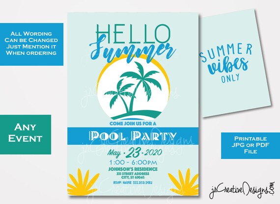 Pool Party Invitation Summer Invitation Swimming Party Invitation Summer Invite Swimming Invitation Beach Party Invite Kids Summer Party Il_570xn