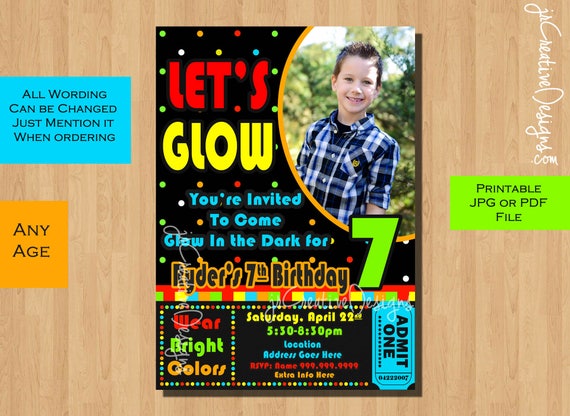 Glow in the dark invite neon invitation Glow in the dark invitation neon invite Teen glow in the dark birthday neon birthday party coed boy Il_570xn
