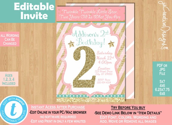Twinkle Twinkle Little Star Birthday Invitation Twinkle Twinkle