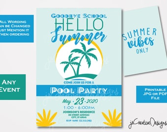 End of school year party Invitation Last day of school Party invitation start of summer swimming party School pool party End of School Bash