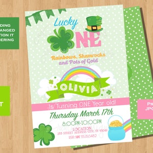 St. Patrick es Day Geburtstag Einladung St. Patrick es Day Geburtstag Party Einladung St. Patricks Tag 1. Geburtstag Einladung Mädchen 1. Geburtstag