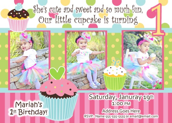cupcake birthday party invitation girl 1st birthday invitation etsy