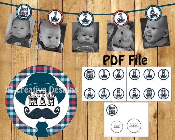 Little Man 12 Month Photo Birthday Banner Lil Man Mustache 1 Year