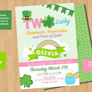 st. patrick’s day birthday party invitation st. patricks day 2nd birthday invitation girl 2nd birthday st. patrick’s day birthday invitation