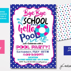 Ende des Schuljahres Party Einladung Letzter Schultag Party Einladung Start der Sommer Schwimmparty Schule Pool Party Ende der Schule Basch