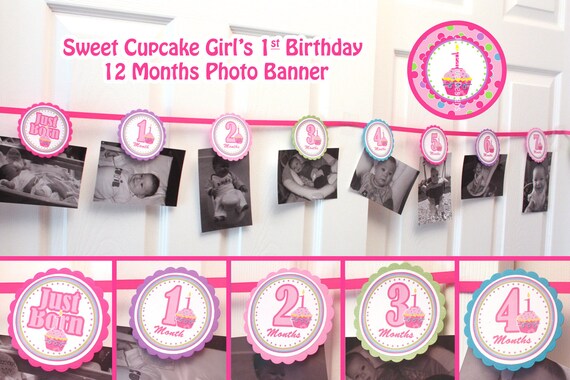 Photo Banner Picture Banner 1st Birthday Banner Girl 12 Month Etsy