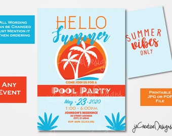 Summer Party Invitation Template Download Summer Party invitation for kids for adults summer party digital invitation Summer Party Invite