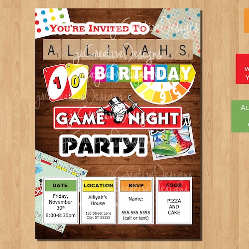 Game Birthday Party Invitation Coed Birthday Party Game Night Etsy