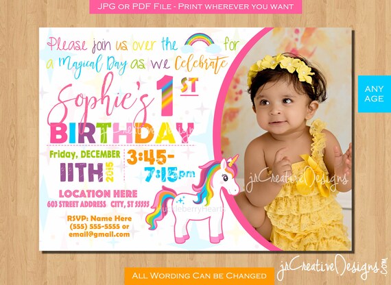 Unicorn Invitation with Photo Unicorn Birthday Invitation Printable Unicorn Party Invitation Unicorn Invitation Download Unicorn Party Girl Il_570xn
