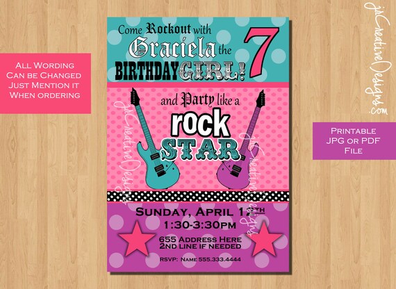 rock star invitation rockstar invitation rockstar birthday rocker invitation rock star birthday rock star party rockstar party girl guitar Il_570xn