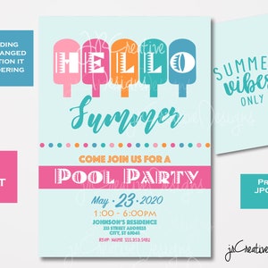 Sommerparty Einladung Vorlage Download Sommerparty Einladung für Kinder für Erwachsene Sommerparty digitale Einladung Sommerparty Einladung