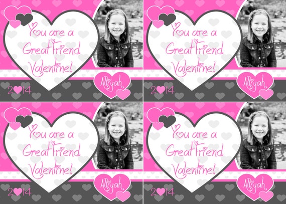 Valentine's Photo Cards, Valentine's Day Card, Girls Valentine Card, Heart, Valentine Girl Card, Valentine's Kids Card, Valentine's 4 photo Il_570xn