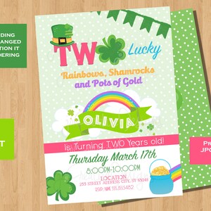 st. patrick’s day anniversaire invitation st. patrick’s day birthday party invitation st. patricks day 2nd birthday invitation girl 2nd birthday