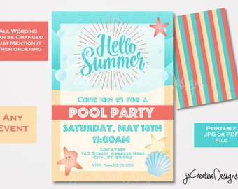 Pool Party Invitation Summer Invitation Swimming Party Invitation Summer Invite Swimming Invitation Beach Party Invite Kids Summer Party