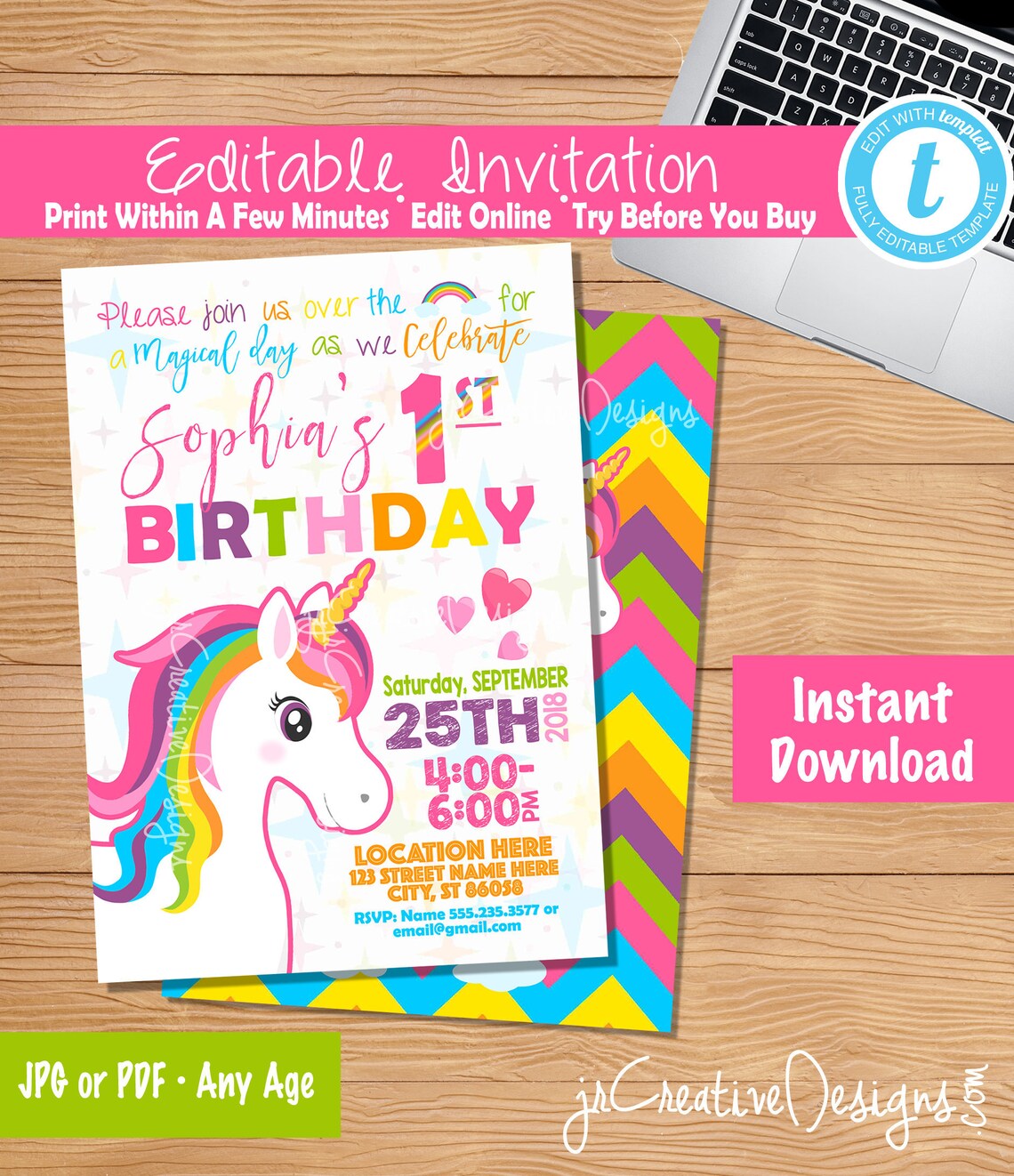Unicorn Invitation Download Unicorn Invitation Download | Etsy
