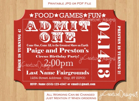 Circus Ticket Invitation Carnival Ticket Invitation Circus Invite Carnival invite Carnival Theme Birthday Party Circus Theme Birthday Party Il_570xn