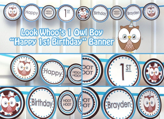 Owl Happy Birthday Banner Boy Look Whoo S 1 Owl Banner Boy