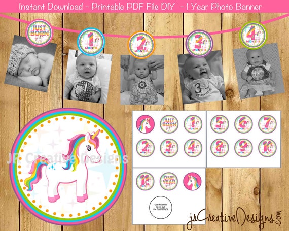 Unicorn Birthday Party Decorations Unicorn Birthday Banner Unicorn Party Girl Photo Banner Birthday Party 1 Year Picture Banner 0-12 months Il_570xn