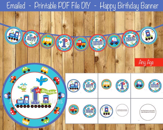 Boy 1st Birthday Banner Train All Aboard Boy 1st Birthday Train Banner Trucks Birthday Banner airplane Banner first birthday banner boy PDF Il_570xn
