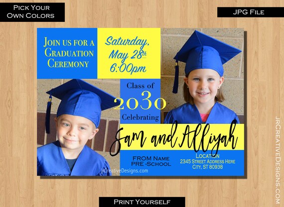 Preschool Graduation invitation Kindergarten Graduation Invitation twin School Graduation invitation elementary grade twins photo invite Il_570xn