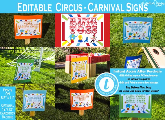 Circus Signs Carnival Signs Circus Game Signs Carnival Game Signs Circus Theme Party Decor Sign Yard Sign Carnival Theme Party Decorations Il_570xn